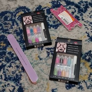 Nail Art Kit Set of 2 Glitter + 7 Step Nail File Buffer + Toe Spacers Mani Pedi